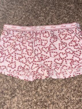 PINK Victoria's Secret Pink Candy-Stripe Heart Pajama Shorts